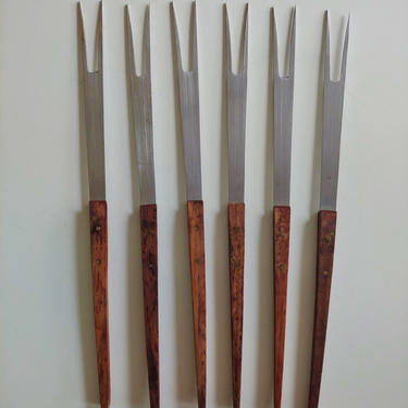 Mid Century Modern Teak and Stainless Fondue Forks Japan - Set of 6 
