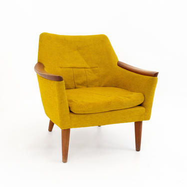 Dux Style Mid Century Teak & Yellow Upholstered Lounge Chair - mcm 