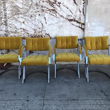 Set of 4 Citron Yellow Velvet Chrome  Dining Chairs