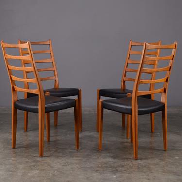 4 Svegards Mid Century Modern Teak Ladderback Dining Chairs 