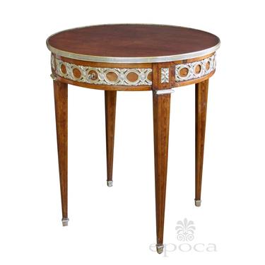 an elegant french louis xvi style mahogany circular side table with brass mounts