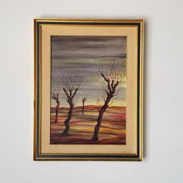 1960s Expressionist Style Landscape Oil Painting by Covarelli Adelmo, Framed. 