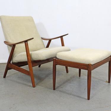 Danish Modern Teak Lounge Chair &amp; Ottoman Vintage Mid-Century Modern Chair Set 