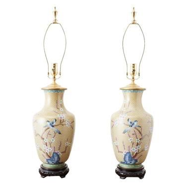 Pair of Chinese Cloisonne Floral Vases Mounted as Lamps by ErinLaneEstate