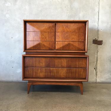Mid Century Diamond Front Highboy Dresser by United Furniture Co.