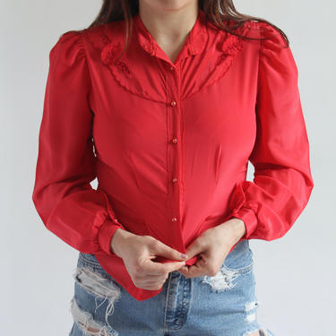 Red  Blouse 1980's Small 