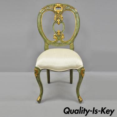 Maitland Smith Green and Gold Painted French Rococo Victorian Style Accent Chair