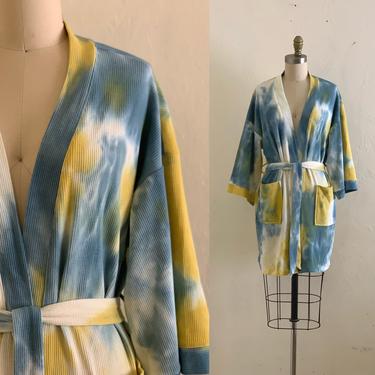 vintage tie dyed cotton waffle robe 