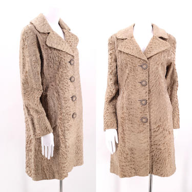 60s beige sheared lamb fur coat L / vintage 1960s alabaster astrakhan Persian fur A line coat jacket 