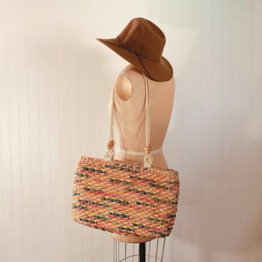 pastel straw beaded bag || vintage market bag 