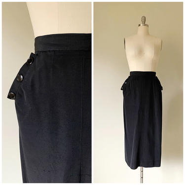 Vintage 50s Skirt • Polly • Black Rayon Faille 50s Skirt with Pockets Size Medium 