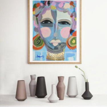 Print-Seen On TV-My Blue Face Lady Art Print with Mat &amp; Frame -- Abstract Minimalist Modern Art Contemporary ArtbyDinaD by Art