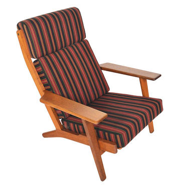 Danish Mid Century Modern Highback Oak Hans Wegner GE 290A Lounge Chair 