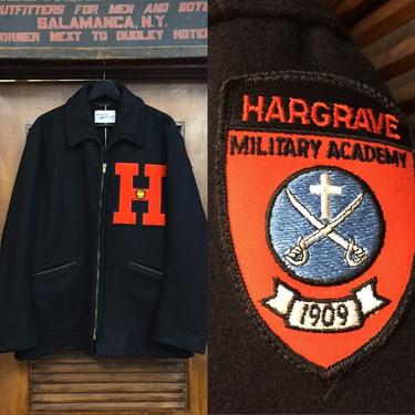 Vintage 1950’s Hargrave Military Academy Wool Athletic Jacket, Back Belt Detail, Military School Uniform, Workwear, Vintage Clothing 