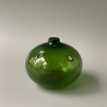 Vintage Michael Bang Green 5&amp;quot; HOJ Hole Vase for Holmegaard Glass Denmark 