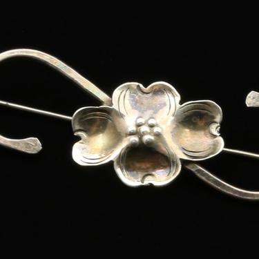 Vintage 1930s Sterling Silver Flower Brooch Pin Marked Hand Made 