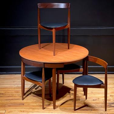 Hans Olsen for Frem Rojle Teak Roundette Dining Set - Danish Modern Scandinavian Mid Century Dining Table and Chairs 