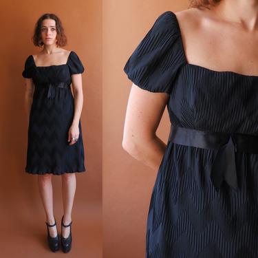 Vintage 60s Square Neck Mini Dress/ 1960s Mod Empire Waist Puff Sleeve Dress/ Size Medium 