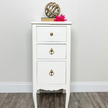 Vintage White Three Drawer Nightstand - Antique Bedside Table 