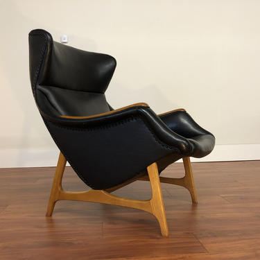 Mid-Century Black Leather Lounge Chair by Bj Hansen - Made in Norway 
