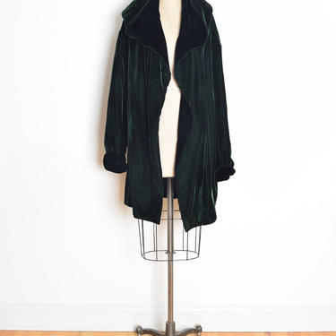 vintage 80s coat forest green black velvet draped opera jacket flapper XL XXL clothing 