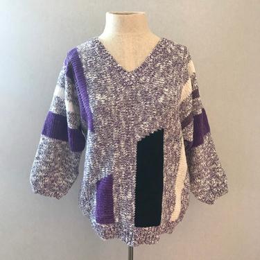 Vintage 80s Purple and Black Color Block Sweater 