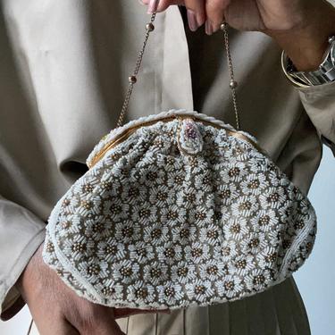 vintage silk ornate hand beaded floral motif heavily embellished french petite handbag 