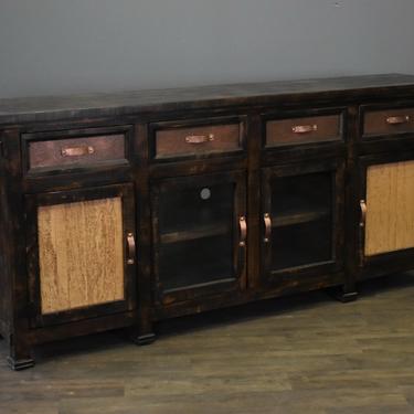 Rustic Style Solid Wood and Copper 85 inch TV stand Media Console / Sideboard Cabinet 