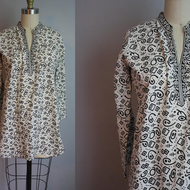 1990s Cotton Tunic // Abstract Print // Small to Medium 