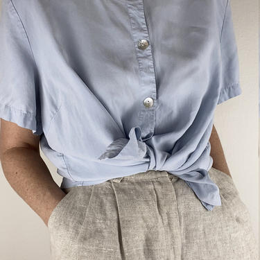 pale blue silk blouse size xl by miragevintageseattle