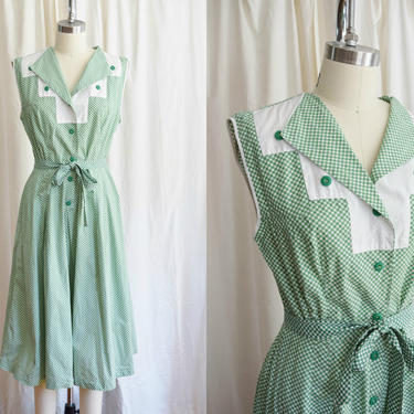 1930s Green Gingham Day Dress 