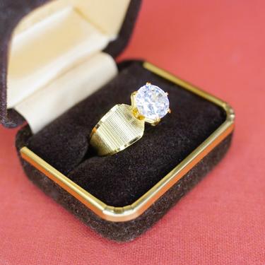 Vintage Park Lane Solitaire Ring, Beautiful Cubic Zirconium &amp; Gold Tone Ring, 6 Prong Round Cut CZ, Statement Ring, Size 5 US 