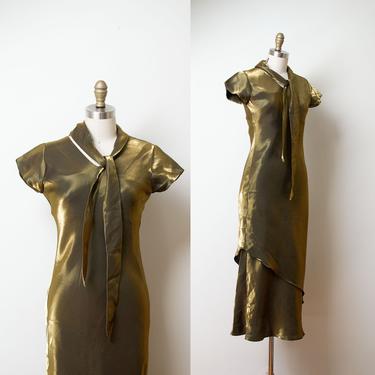 1990s Bronze Dress / 90s Metallic Bias Cut Dress 