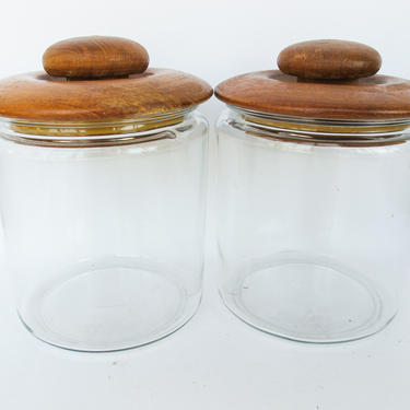2 Available - Mid-Century Modern Glass Jars / canisters With Genuine Teak Wood Lids (Sold Separately) 