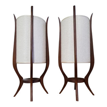 Mid-Century Sculpted Wood Lamps by Modeline - a Pair 