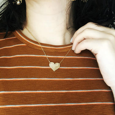 Brushed Gold Heart Pendant Necklace in 14k Goldfill Heart Choker Under 50 Perfect Gift 