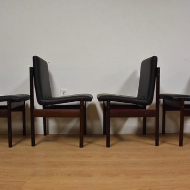 Brazilian Jacaranda Black Leather Dining Chairs - Set of 4 
