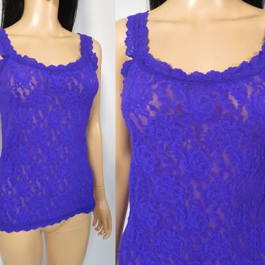 Vintage 80s/90s Bright Purple Stretchy Lace Camisole Made In USA Size M 