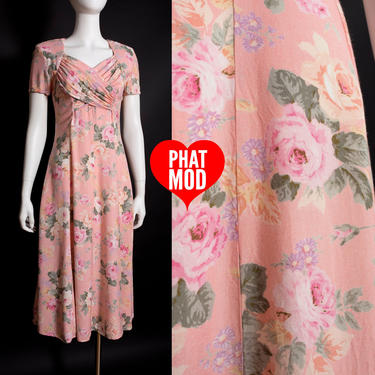 Romantic Vintage Pink Rose Pattern Day Spring Dress 