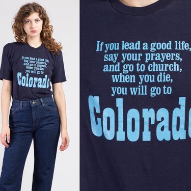 70s 80s Colorado Tourist T Shirt - Medium | Vintage Blue Funny Graphic Travel Tee 