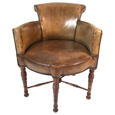 19th Century English Leather Library Chair