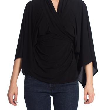 1980S NORMA KAMALI Style Black Jersey Draped Oversize Top 