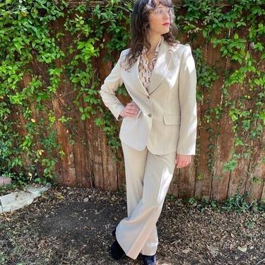 Black Friday Sale Vintage 90s does 70s United Colors of Benetton Tan bell bottoms Power Suit S/M 