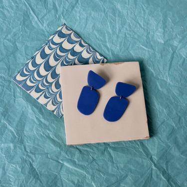 Cobalt Blue Geometric Statement Earrings / Bold Dangle Earrings / Polymer Clay Handmade Jewelry / Lightweight / Hypoallergenic 