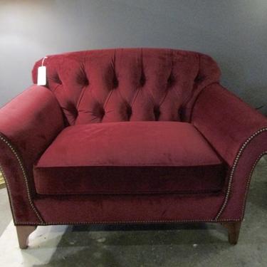 ARHAUS CHAIR AND A HALF IN WINE RED PERFORMANCE VELVET FABRIC WITH NAILHEAD TRIM