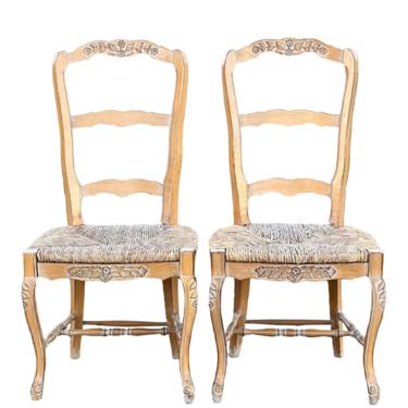 Pair of Country French Ladder Back Rush Seat Chairs 