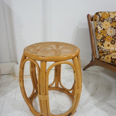1970s rattan stool with cane top