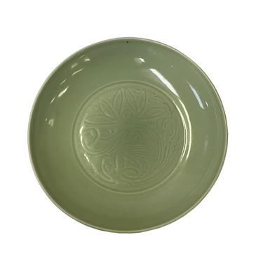 Chinese Celadon Green Flower Underlay Fengshui Porcelain Plate ws1927E 
