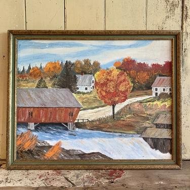 Vintage Framed Fall Scene Oil Painting