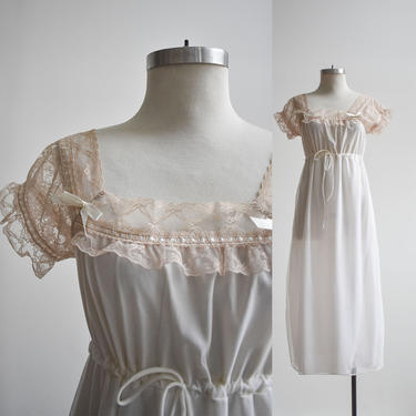 1970s Long White Lace Nightgown 